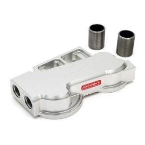 HAMBURGER'S PERFORMANCE PRODUCTS REMOTE OIL FILTER BASE; DUAL FILTER; -12AN HORIZONTAL PORTS; USES FRAM PH3786 FILTER (OR EQUIVALENT)- CNC MACHINED BILLET ALUMINUM