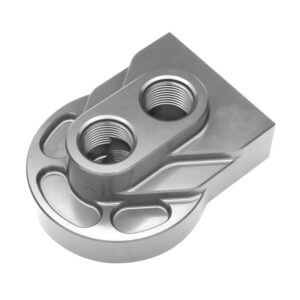 HAMBURGER'S PERFORMANCE PRODUCTS LOW-PROFILE SINGLE REMOTE OIL FILTER RELOCATION BASE; HP4 (OR EQUIV); -12AN PORTS- BILLET ALUMINUM