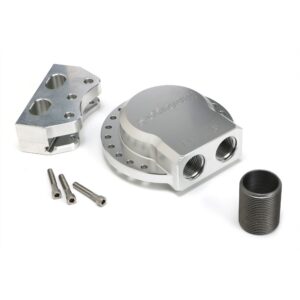 HAMBURGER'S PERFORMANCE PRODUCTS REMOTE OIL FILTER BASE; MULTI-POSITION PORTS; -12AN PORTS; USES FRAM PH3786 FILTER (OR EQUIVALENT)- CNC MACHINED BILLET ALUMINUM