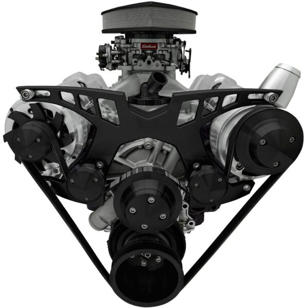 Small Block Chevy Style Track Serpentine System - PS & ALT - Billet ACC - Black