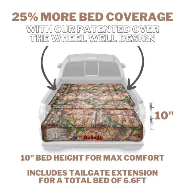 AirBedz CAMO by Pittman Outdoors - PPI 405 Mid Size 5.0'-5.5' Short Bed with Built-in Rechargeable Battery Air Pump - The Original Truck Bed Air Mattress INCLUDES TAILGATE EXTENSION AIR MATTRESS