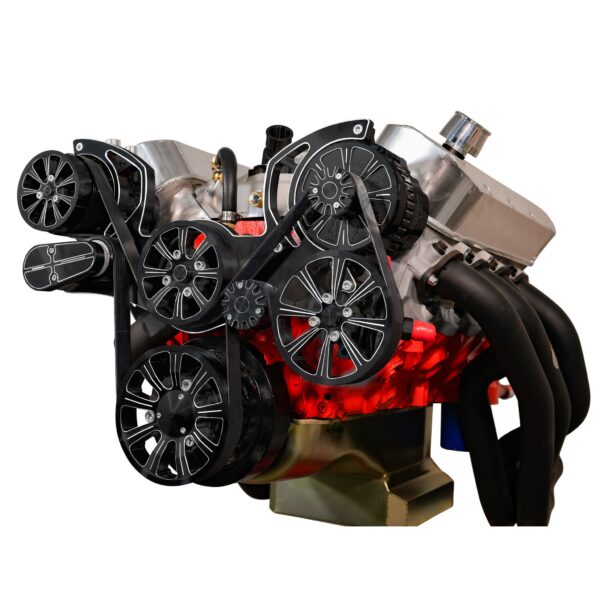 Small Block Chevy Evolution Serpentine System w/ AC, PS and ALT. Black Onyx.