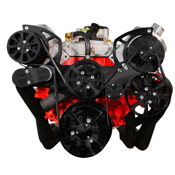 Small Block Chevy Evolution Serpentine System w/ AC, PS and ALT. Black Powder.