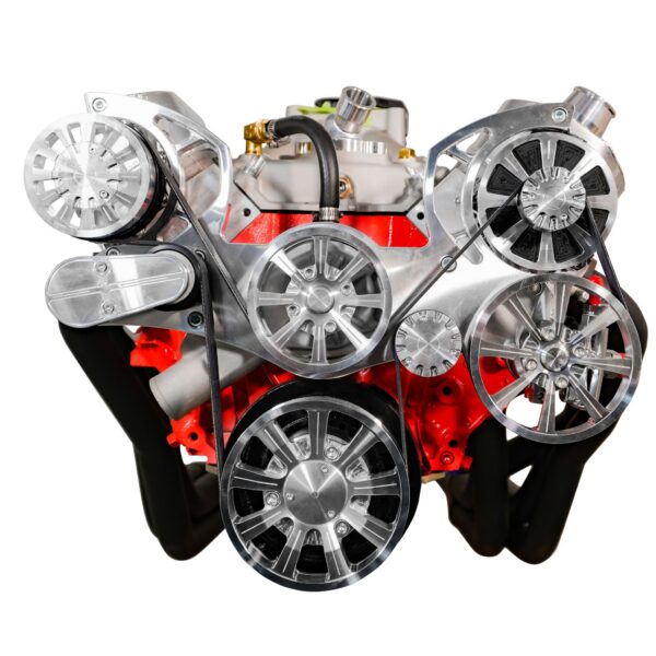 Small Block Chevy Evolution Serpentine System w/ PS and ALT. Clear Powder.