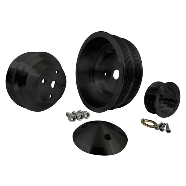 Small Block Chevy High Flow Serpentine Pulley Kit - LWP - 2V - Black