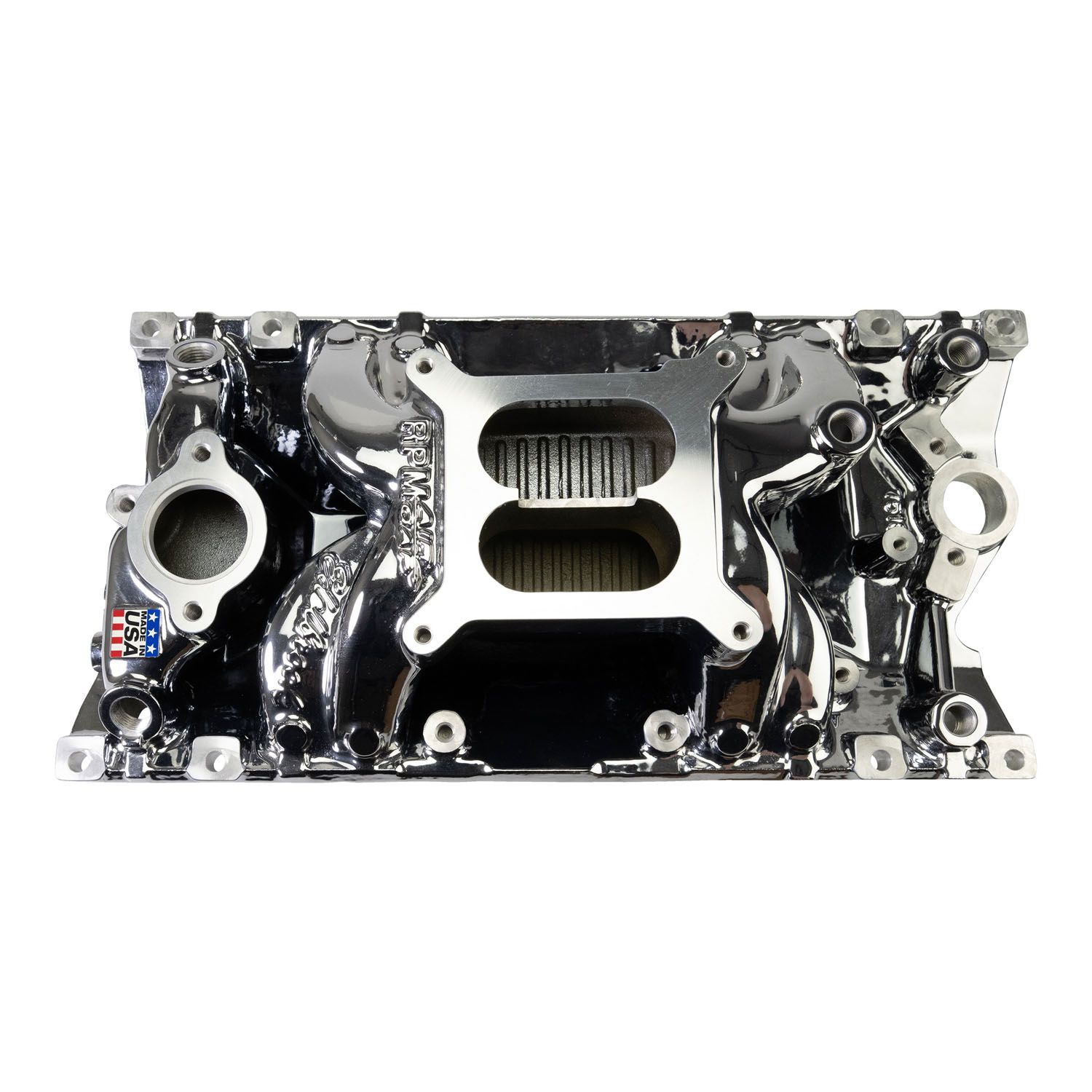 Edelbrock RPM Air-Gap Manifold for Small-Block Chevy Vortec, Chrome Plasma