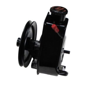 Borgeson - Power Steering Pump - P/N: 800322 - P/S Pump, Saginaw self contained, black powder coated reservoir with top return tube. Includes single row v-belt pulley.