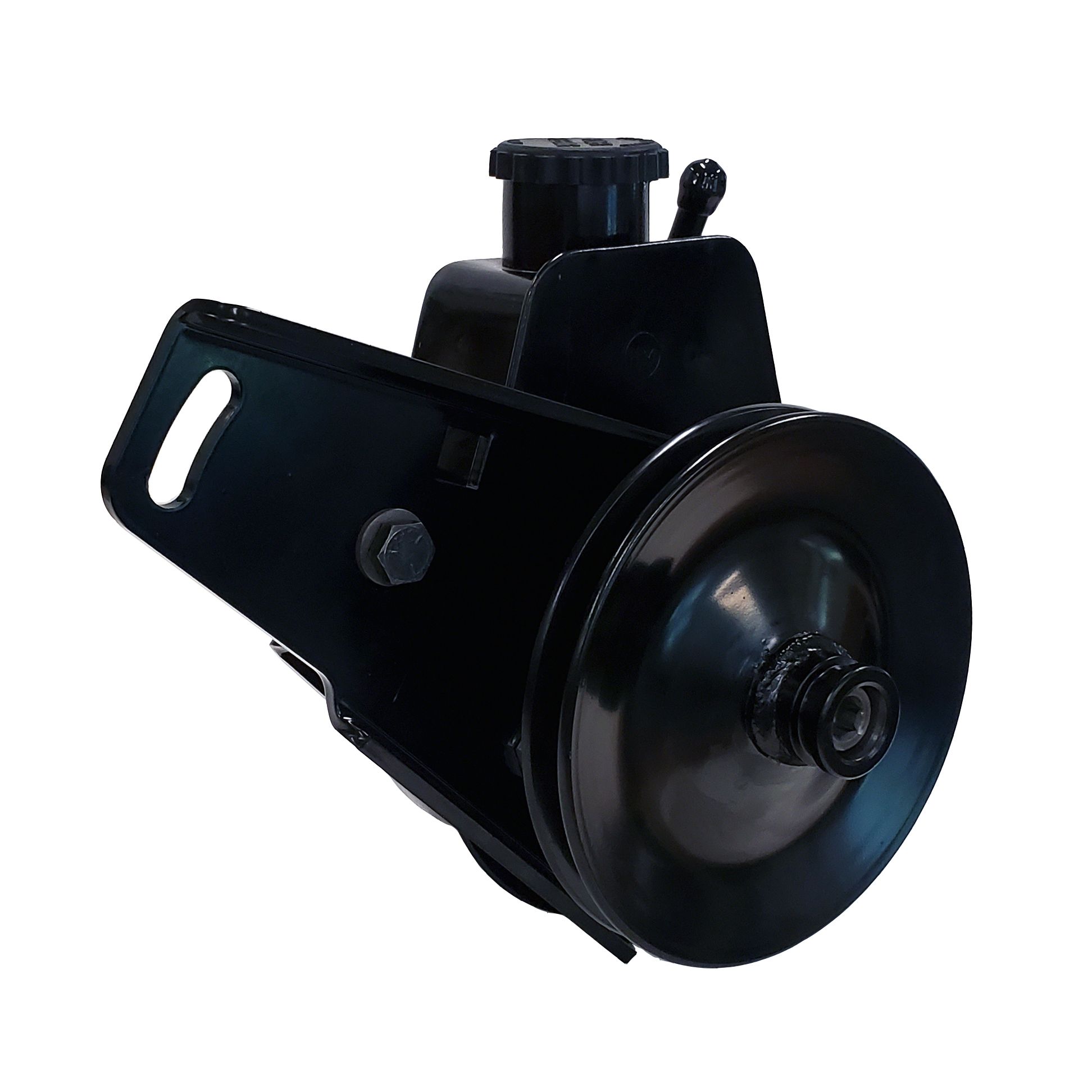 Borgeson - Power Steering Pump Kit - P/N: 800339 - Mopar power steering pump upgrade. Fits Mopar 273/318/340. Includes pump, bracket, pulley and hardware. Painted black.