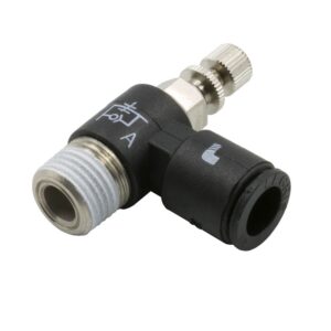 NEEDLE VALVE, RT. ANGLE 1/4in OD QUICK DISCONNECT TO 1/8in NPT (METER OUT) NICKEL PL.BR.