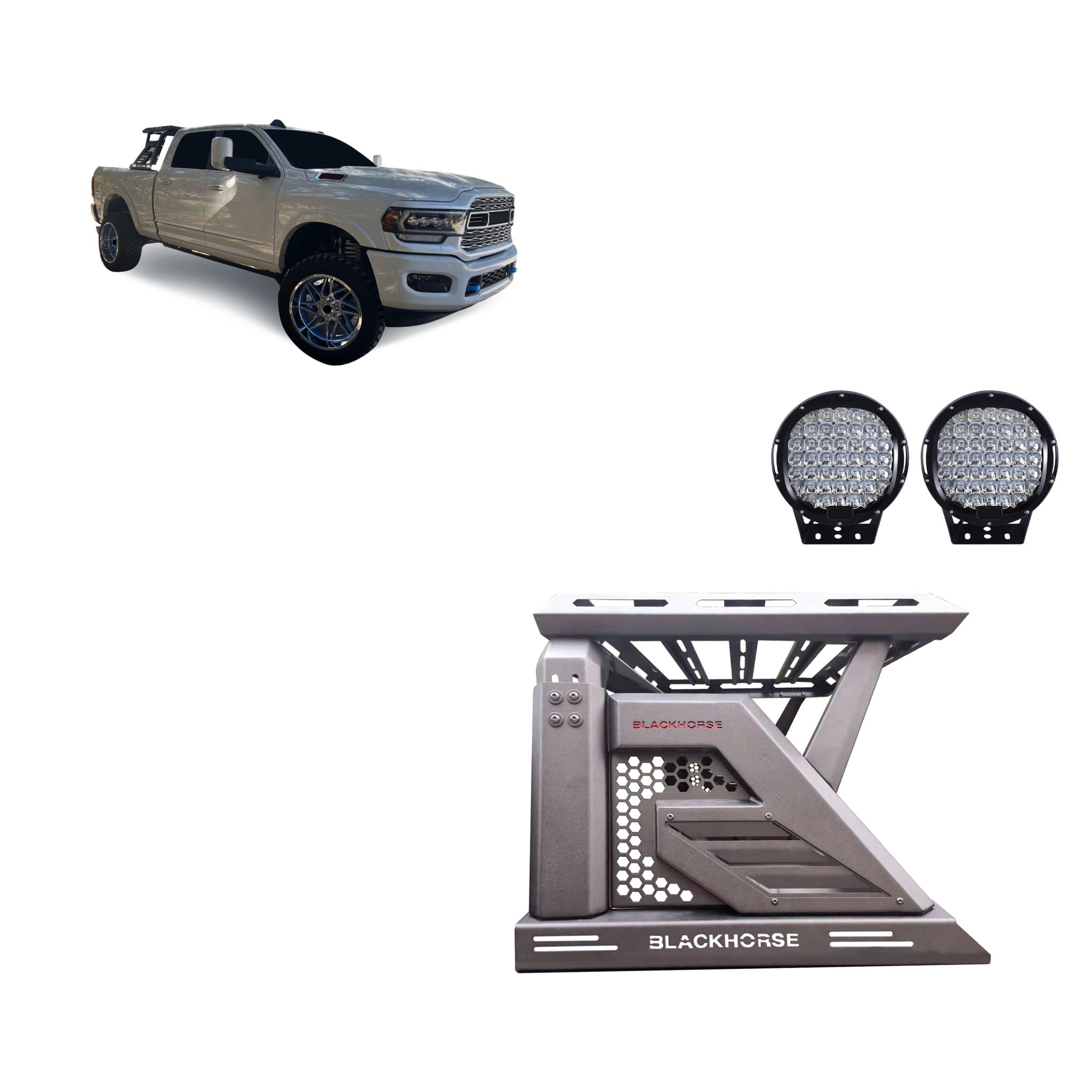 Black Horse Off Road Armour II Roll Bar W/Basket Kit Black Steel AR2-01BA1-PL69B