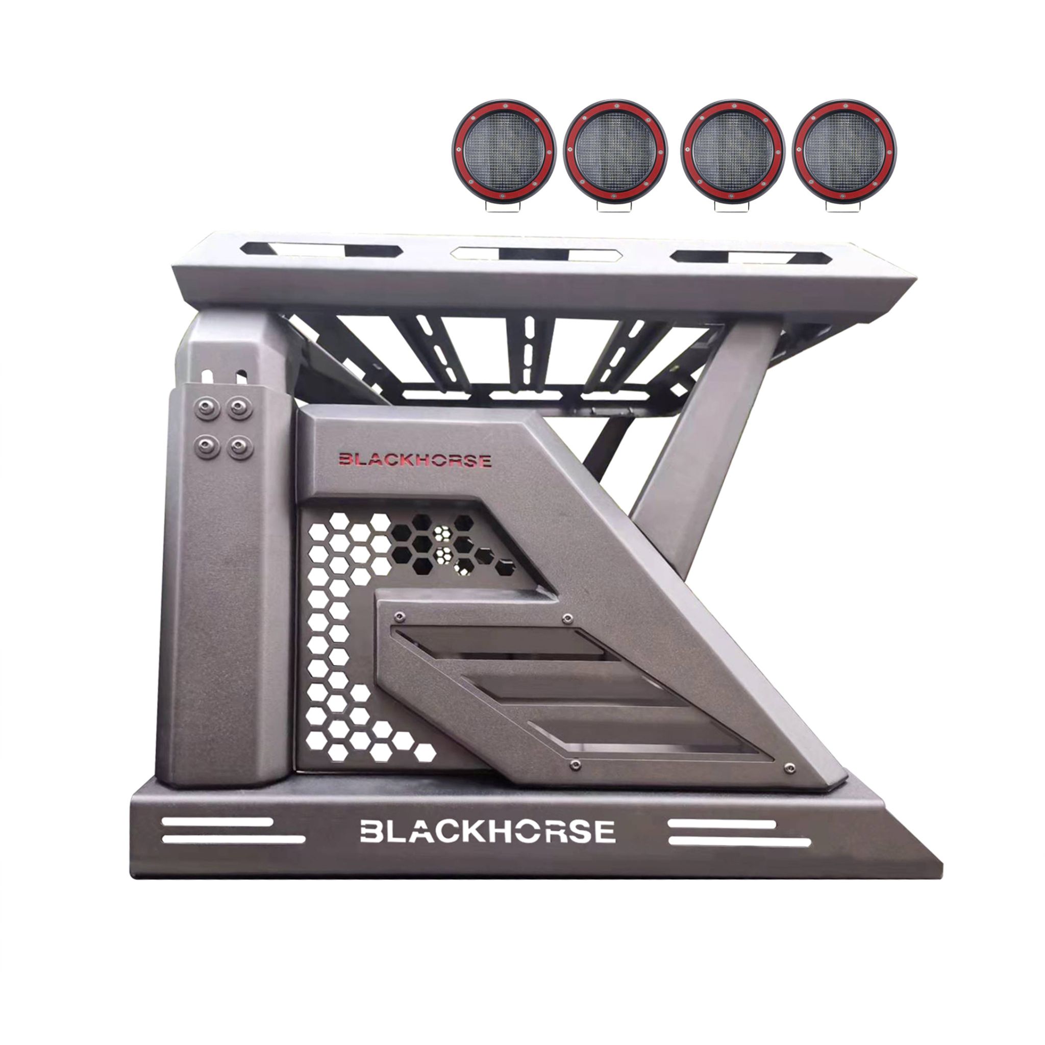 Black Horse Off Road Armour II Roll Bar W/Basket Kit Black Steel AR2-03BA3-PLFR