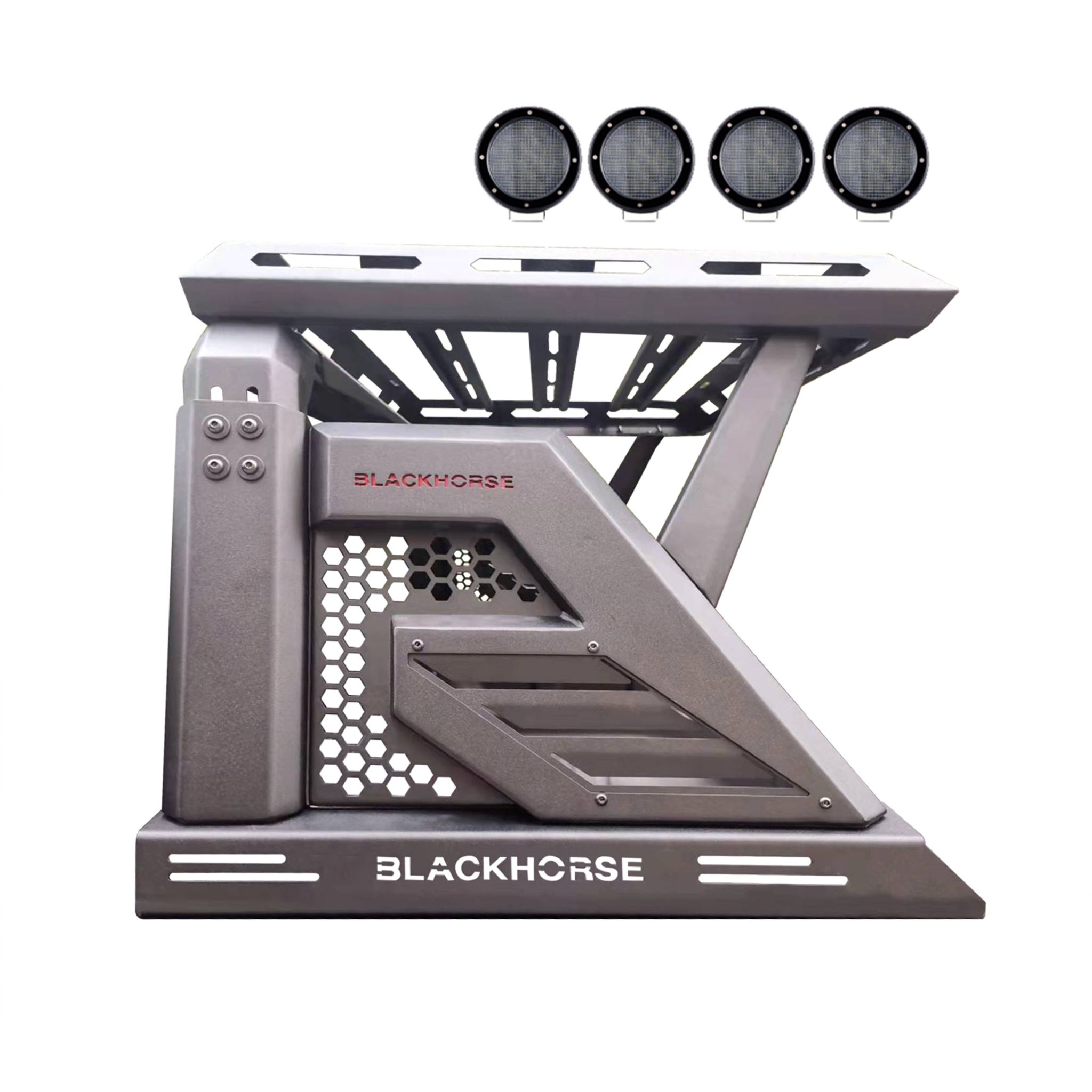 Black Horse Off Road Armour II Roll Bar W/Basket Kit Black Steel AR2-07BA3-PLFB