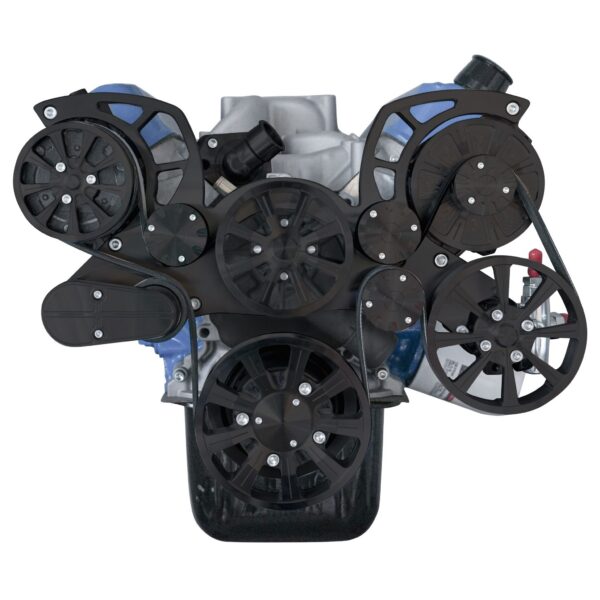Small Block Ford Evolution Serpentine System w/ AC, PS & ALT. 4 Bolt. Black.