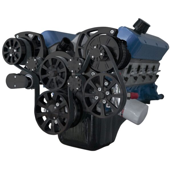 Small Block Ford Evolution Serpentine System w/ AC, PS & ALT. 3 Bolt. Black.