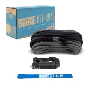 Borne Off-Road Replacement Synthetic Winch Rope, Hook, and Tether Strap, Grey
