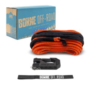 Borne Off-Road Replacement Synthetic Winch Rope, Hook, and Tether Strap, Orange