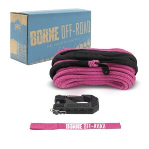 Borne Off-Road Replacement Synthetic Winch Rope, Hook, and Tether Strap, Pink