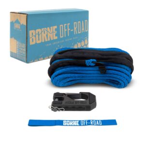 Borne Off-Road Replacement Synthetic Winch Rope, Hook, and Tether Strap, Blue