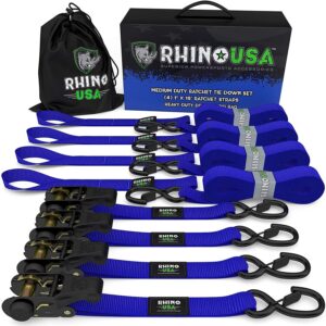 RHINO USA MEDIUM DUTY RATCHET STRAP TIE-DOWN 4-PACK (BLUE)