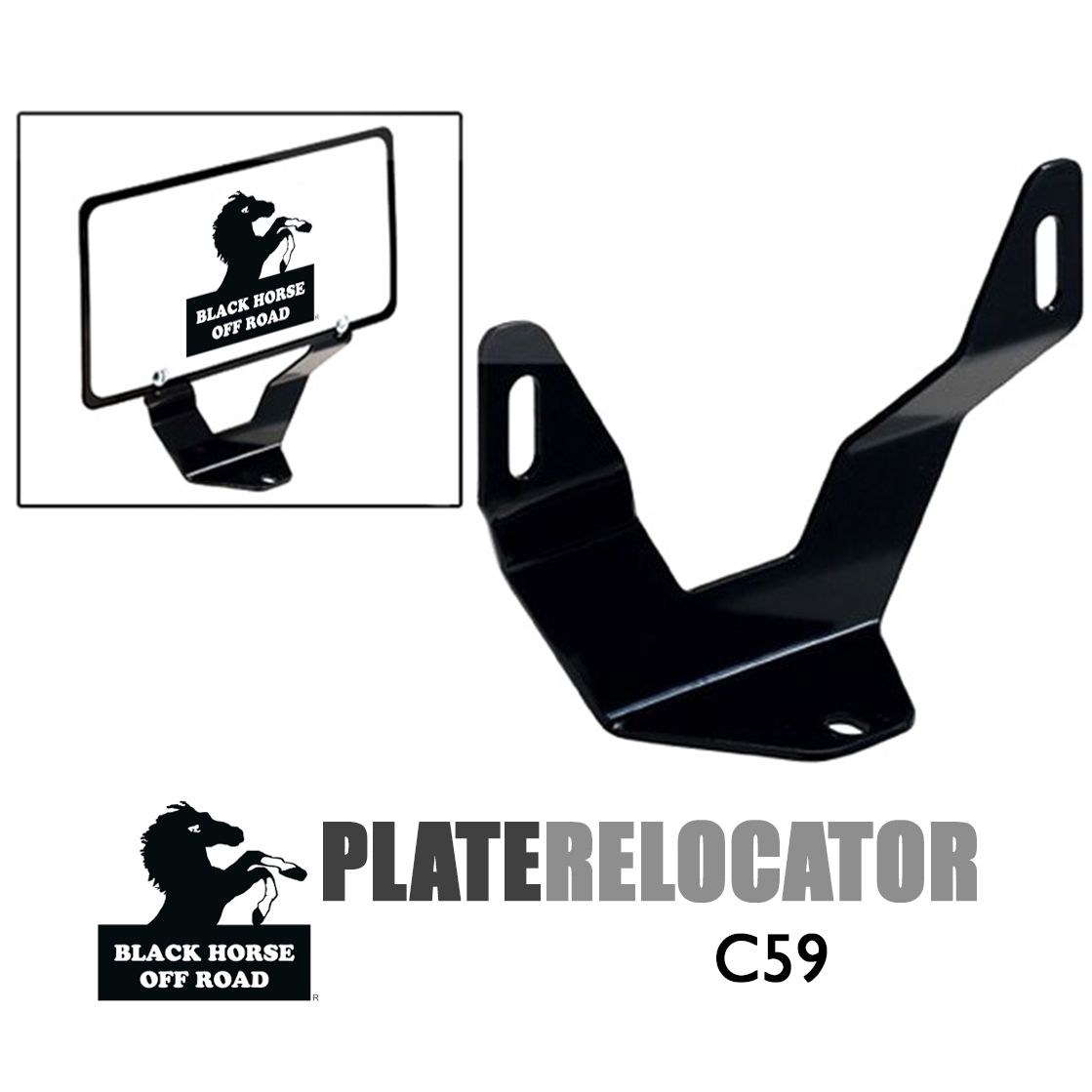 Black Horse Off Road Plate Relocator Black Steel C59