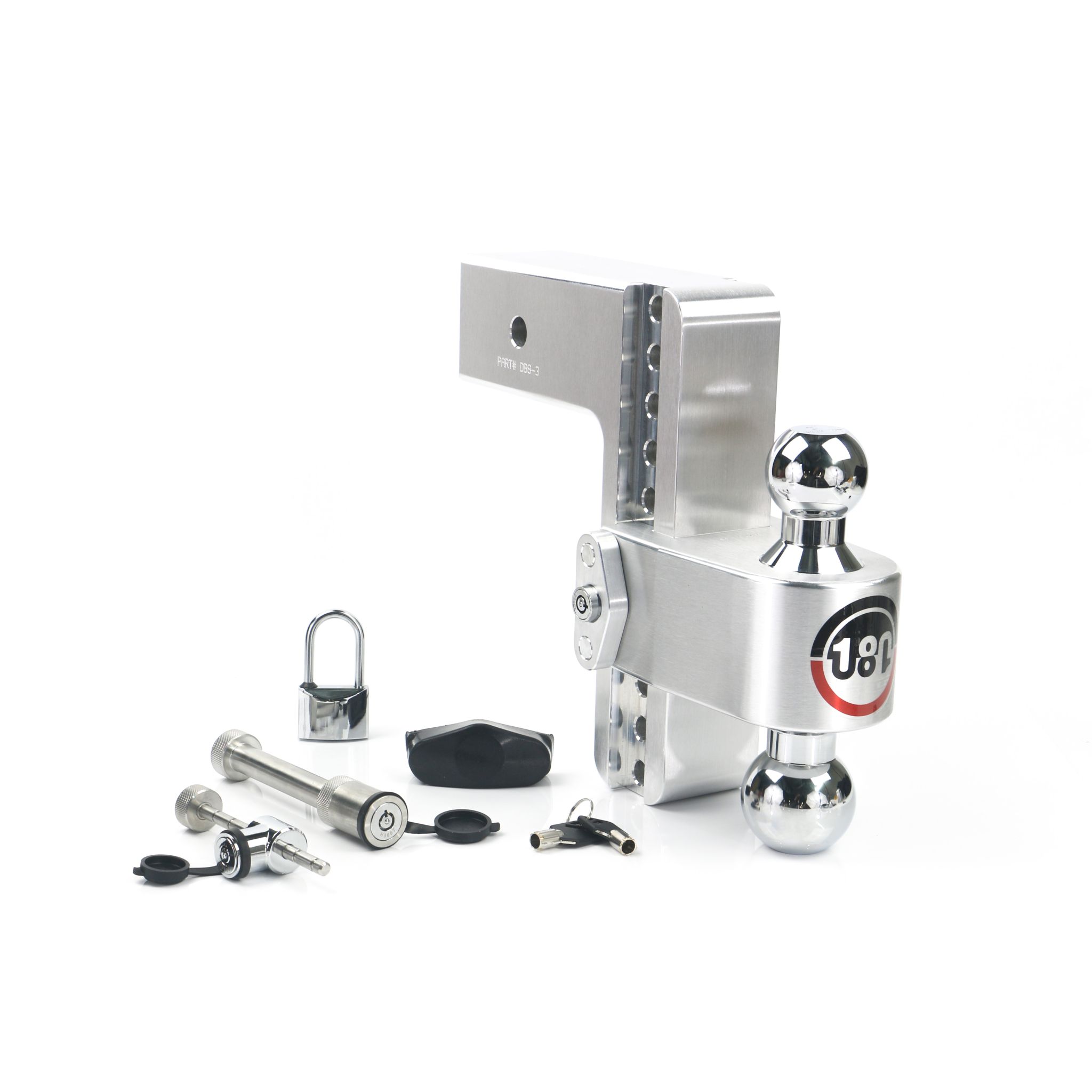 180 Hitch Chrome Ball 8" Drop Hitch with 3" Shank Keyed Alike WS05, WS11, WS12 Included