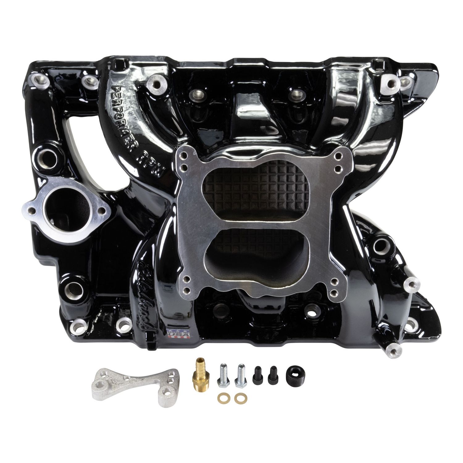 Performer RPM Pontiac 326-455 Intake Manifold, Black Plasma Finish