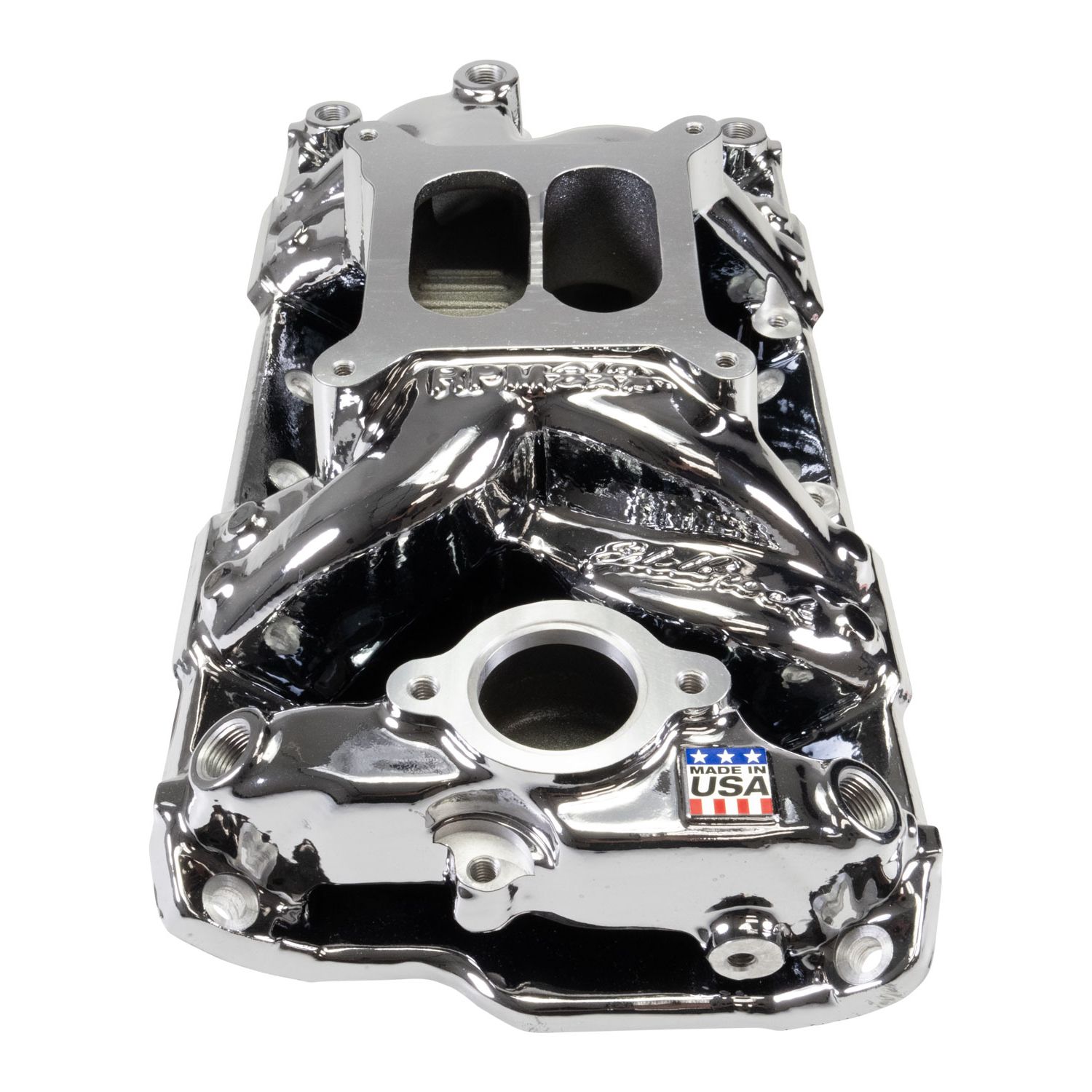 Performer RPM Small Block Chevy AIR-Gap Intake Manifold, Chrome Plasma finish