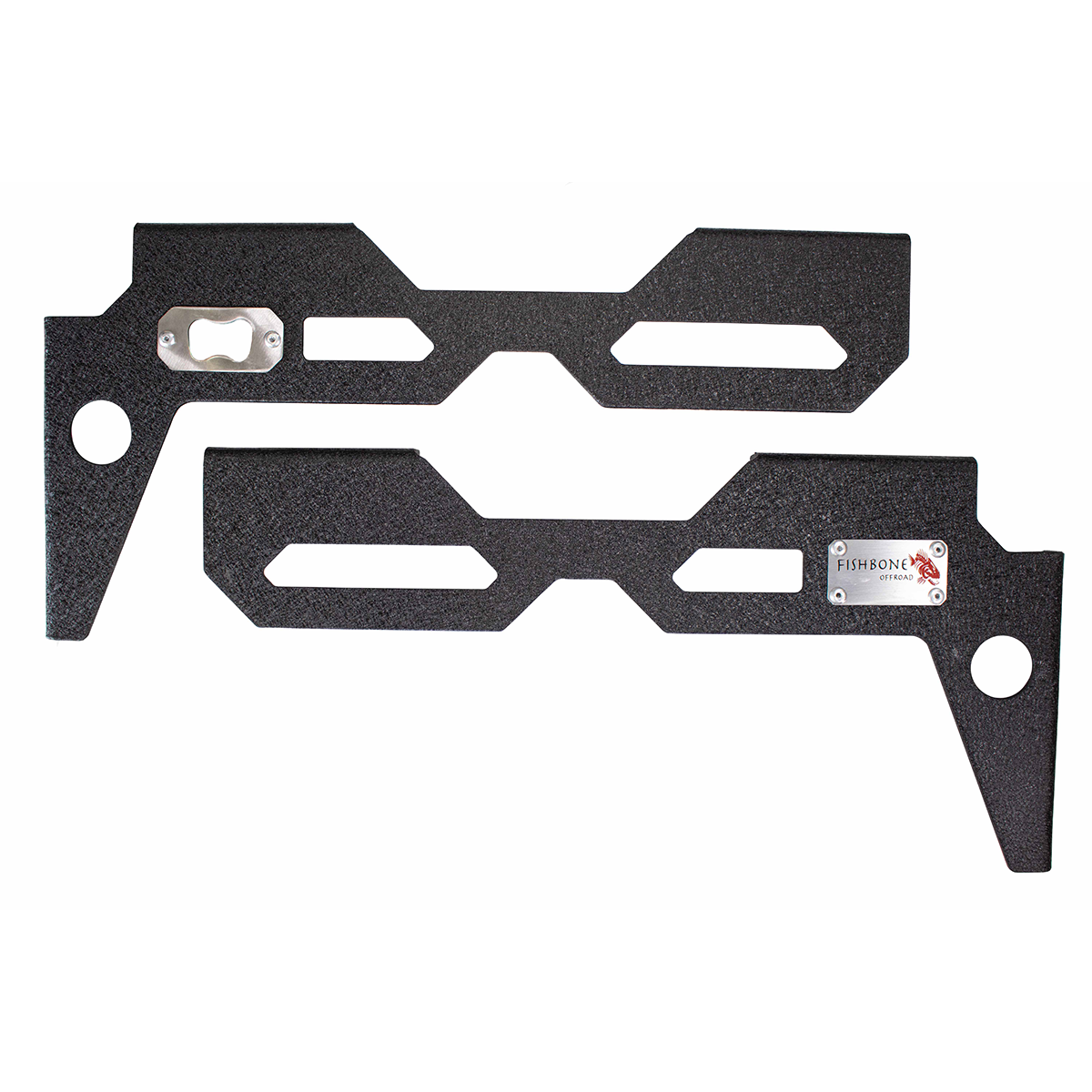 Black textured powder coat, 10-Gauge steel, Stainless Steel hardware