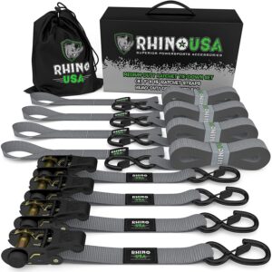 RHINO USA MEDIUM DUTY RATCHET STRAP TIE-DOWN 4-PACK (GRAY)