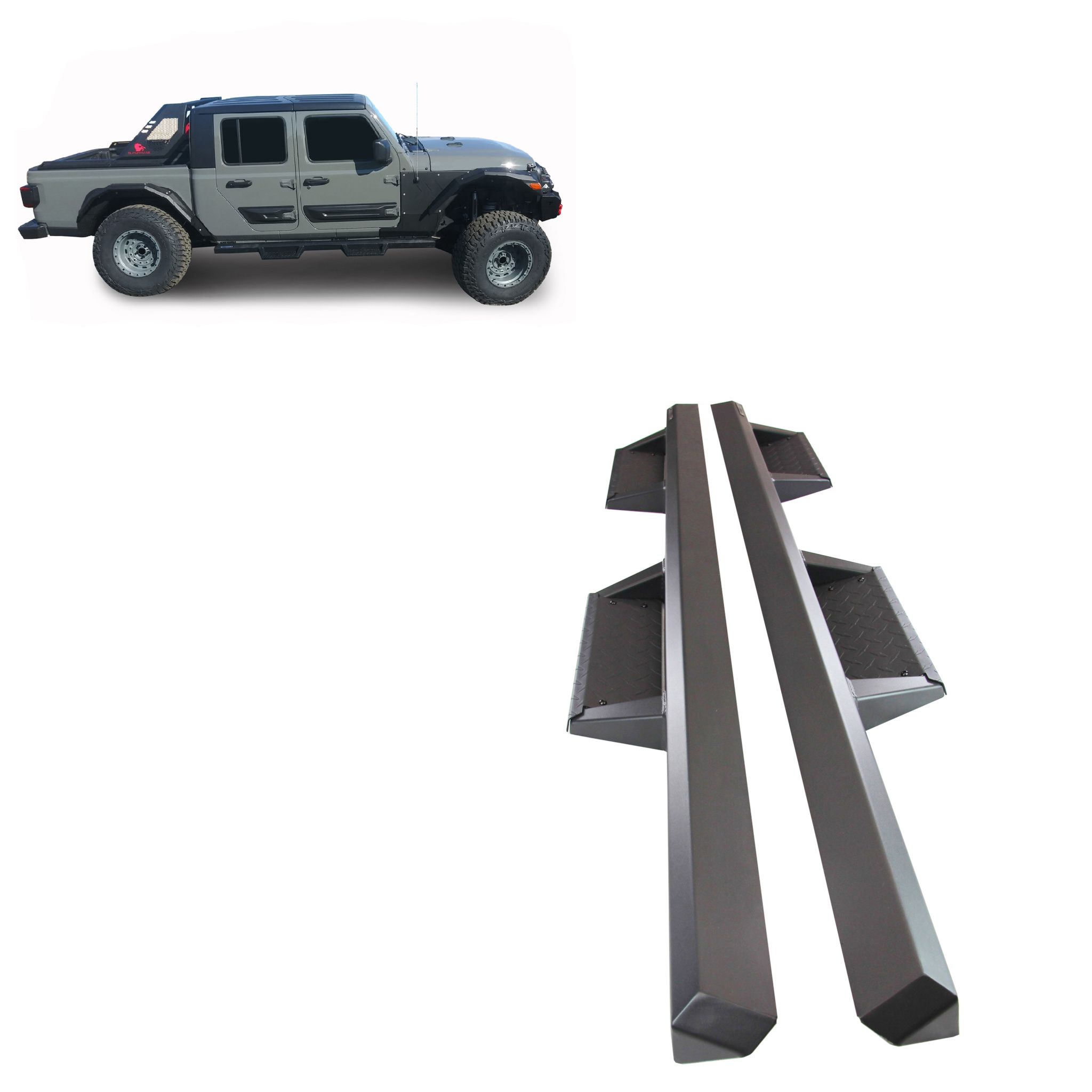 Black Horse Off Road Impact Heavy Duty Drop Side Steps Black Steel IM-JEGL