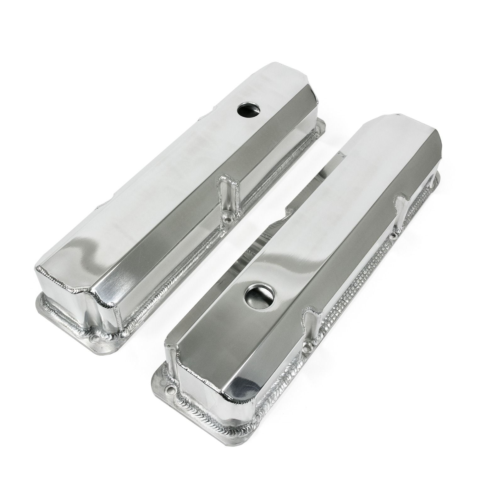TSP Valve Covers; Cast Alum.; Smooth; Short Bolt with Holes; SBC Perim.; Polished