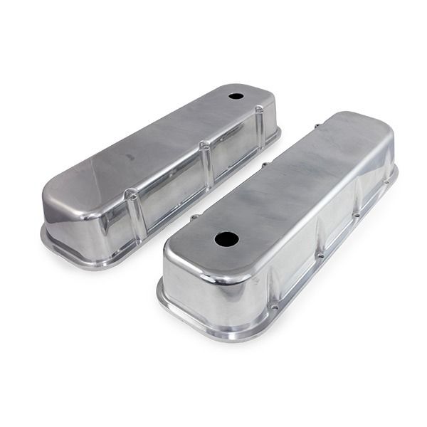 TSP Valve Covers; Cast Alum.; Finned; Long Bolt with Holes; SBC Cen.; Polished