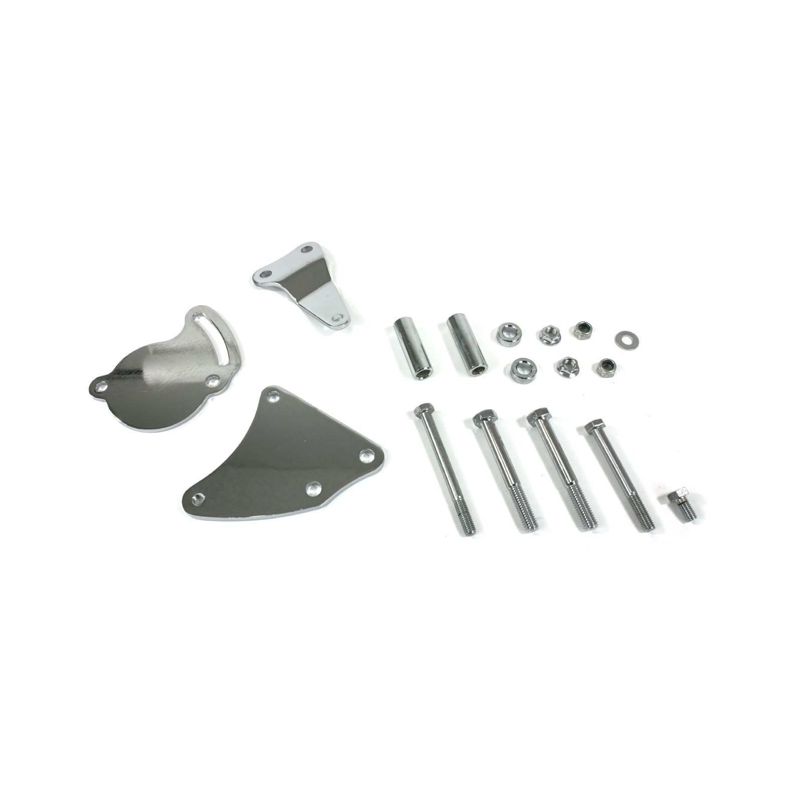 TSP Alternator 10SI Bracket; Aluminum SBC High-mount Long Water Pump; Chrome