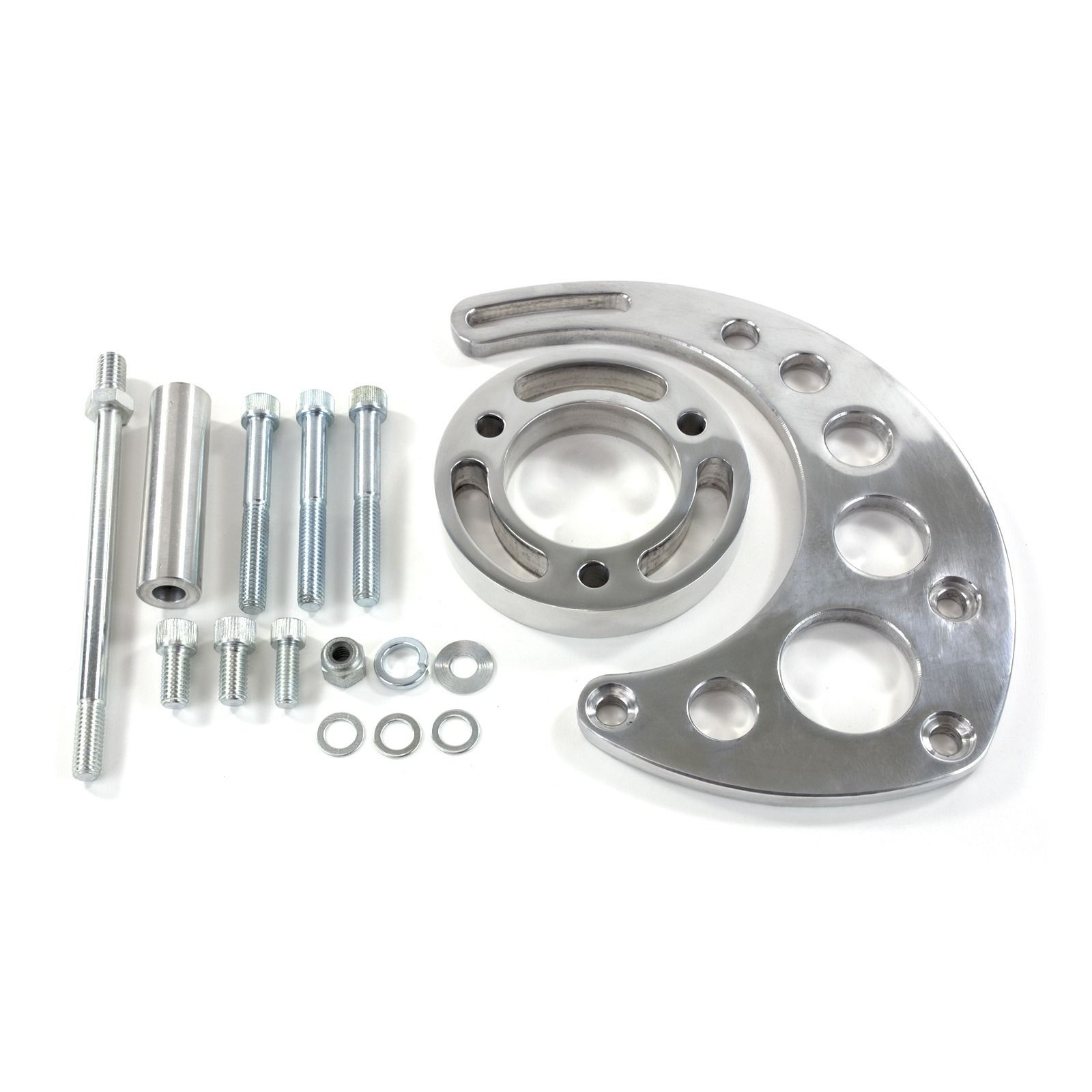 TSP Alternator 10SI Bracket; Aluminum SBC Mid-mount Long Water Pump; Polished