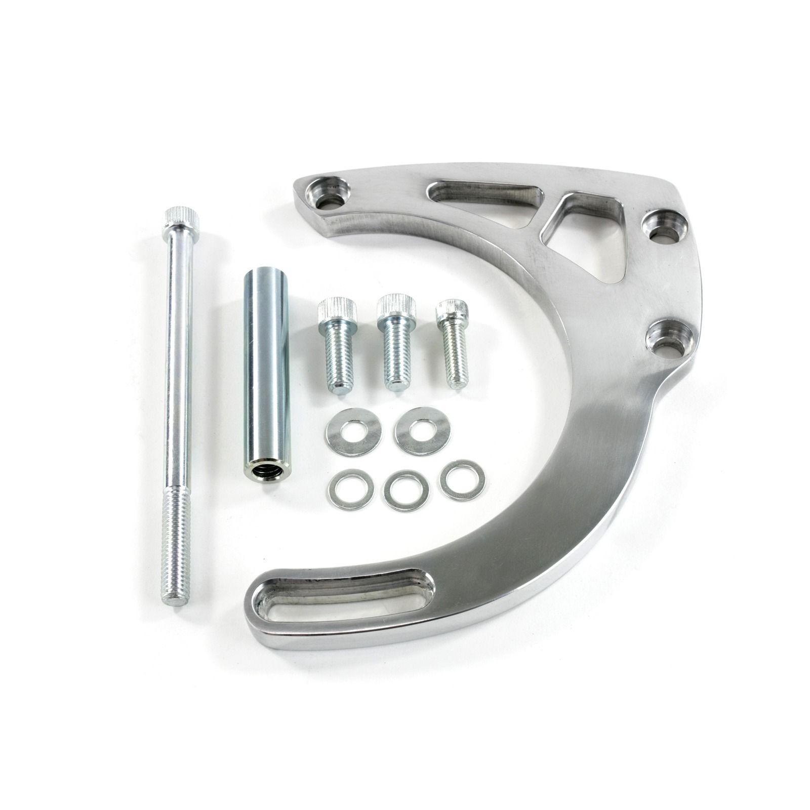 TSP Alternator 10SI Bracket; Aluminum BBC Mid-mount Long Water Pump; Chrome