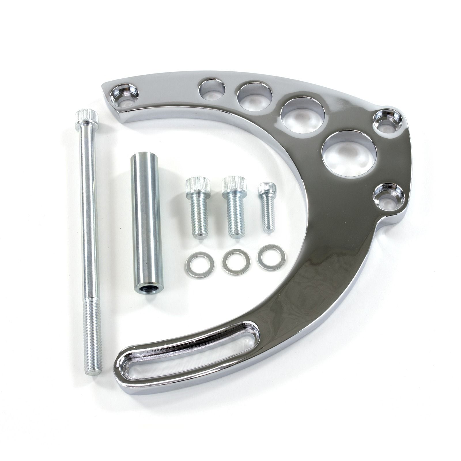 TSP Alternator 10SI Bracket; Aluminum BBC Mid-mount Long Water Pump; Polished