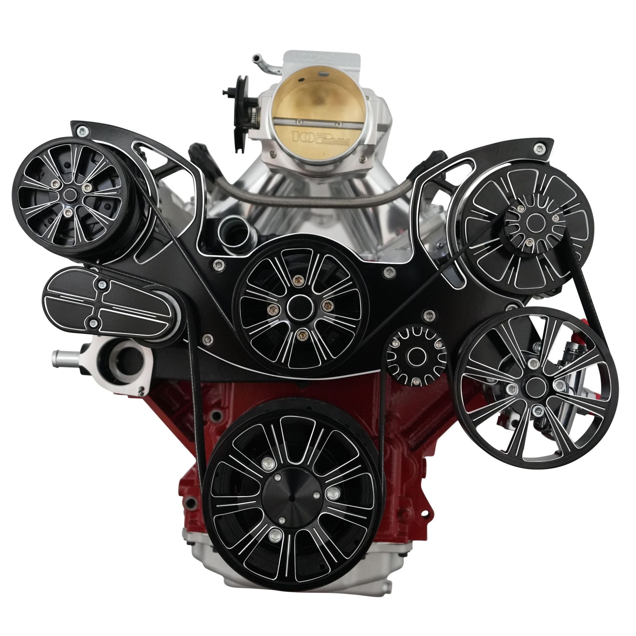 Chevy LS All Inclusive Evolution Serpentine System w/ AC, PS & ALT. Black Powder