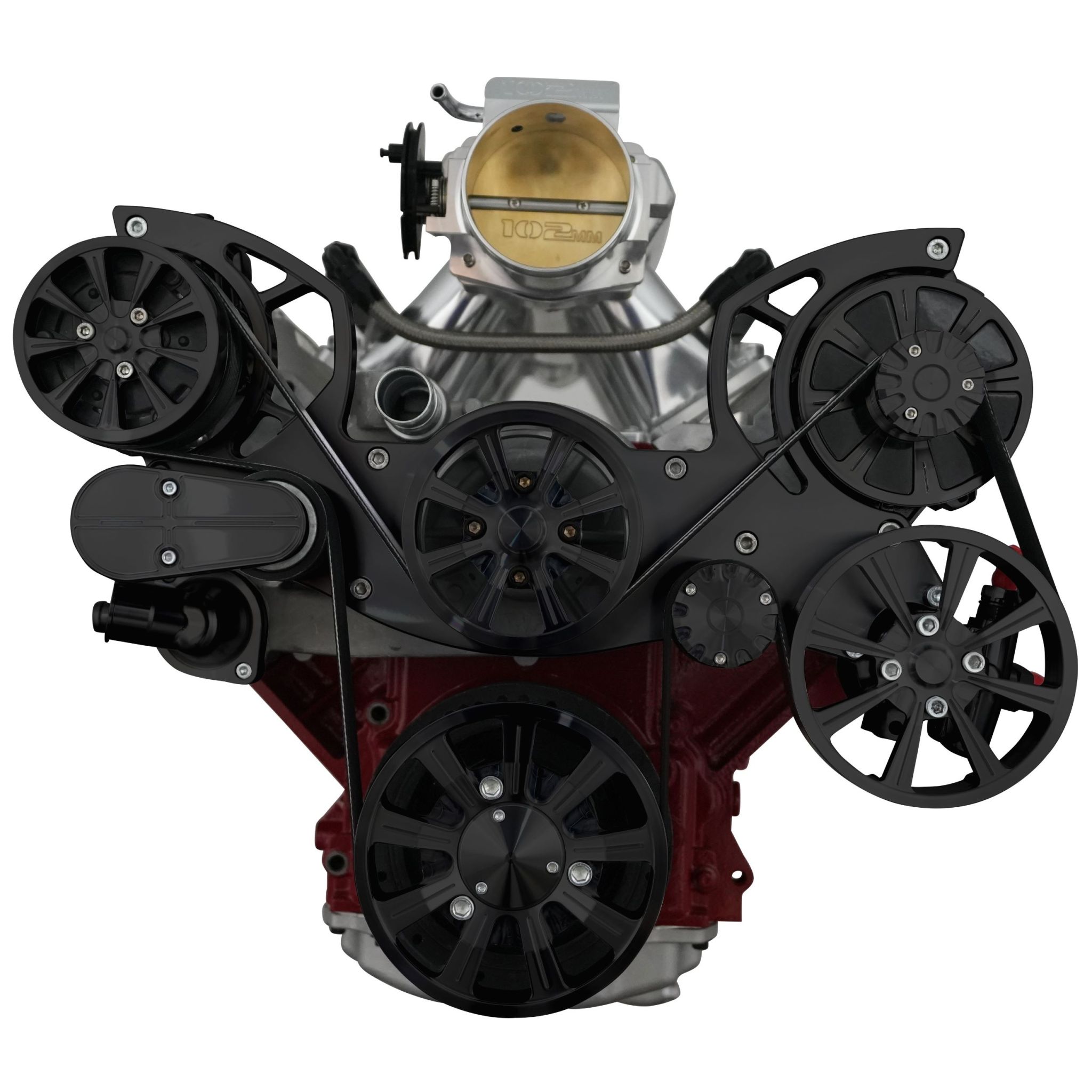 Chevy LS All Inclusive Evolution Serpentine System w/ AC, PS & ALT. Black Powder