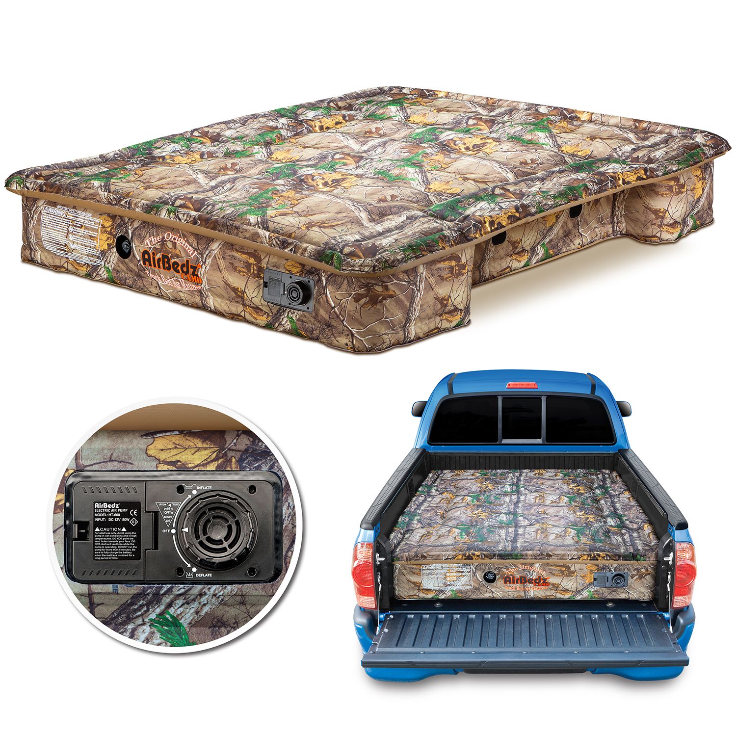 AirBedz CAMO by Pittman Outdoors - PPI 402 Full Size 6'-6.5' Standard Bed with Built-in Rechargeable Battery Air Pump - The Original Truck Bed Air Mattress