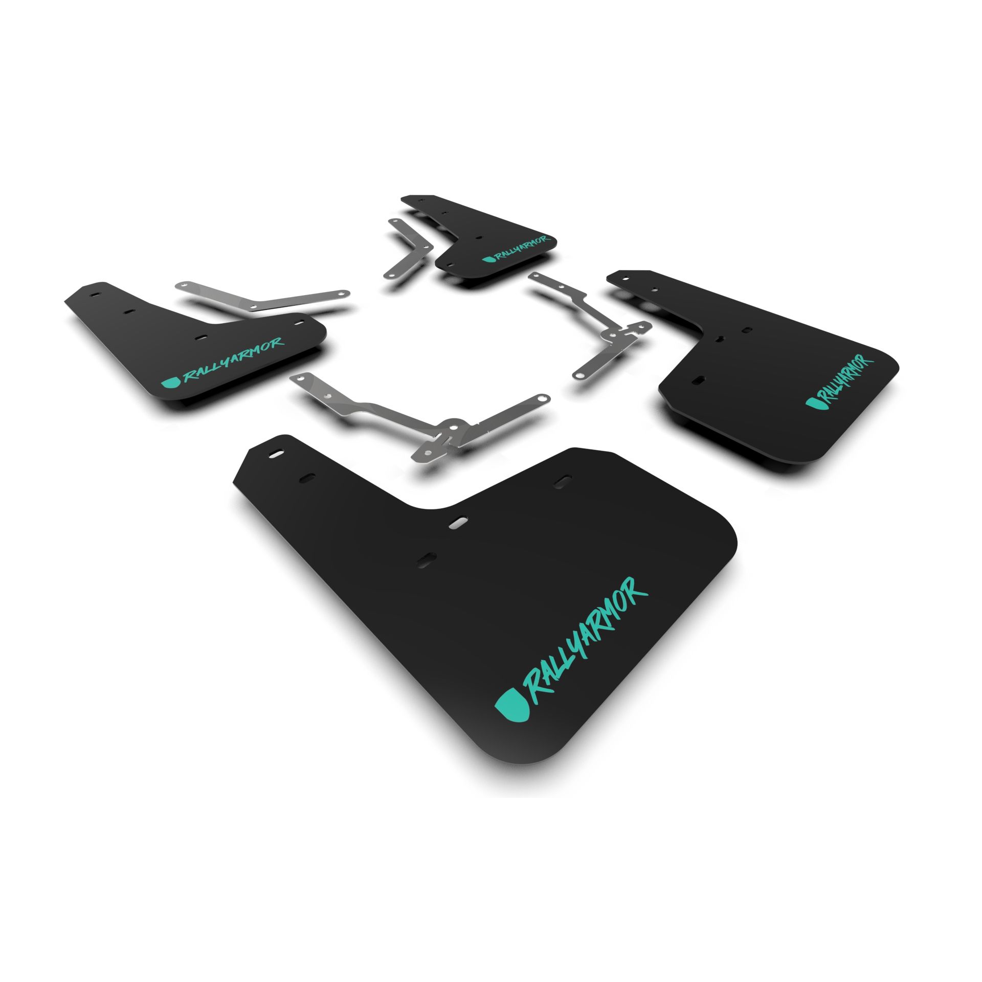 Rally Armor MF27-UR-BLK/TL-X - 2013-2019 Ford Focus SE, Titanium, ST, RS - Black Mud Flap/Altered Font Teal Logo