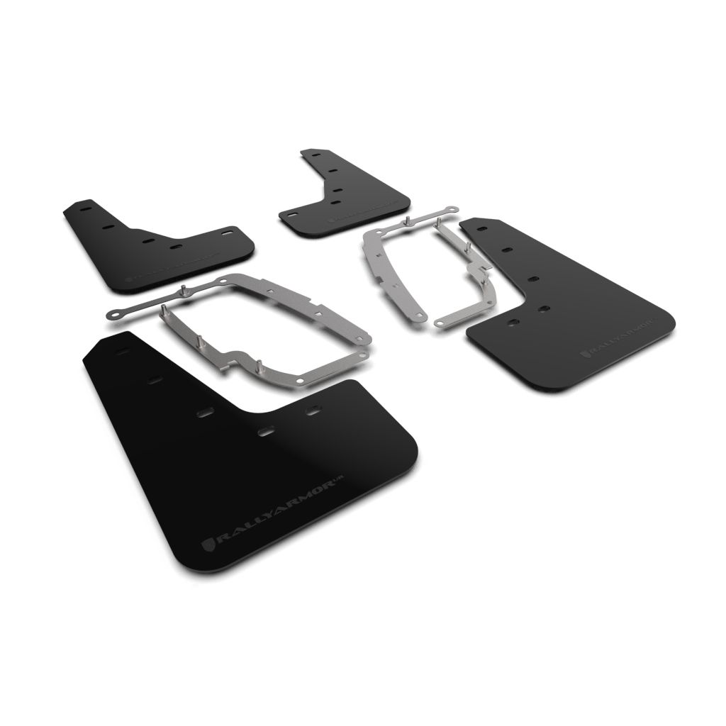 Rally Armor MF62-UR-BLK/MBK - 2017-23 Tesla 3 - Black Mud Flap/Metallic Black Logo