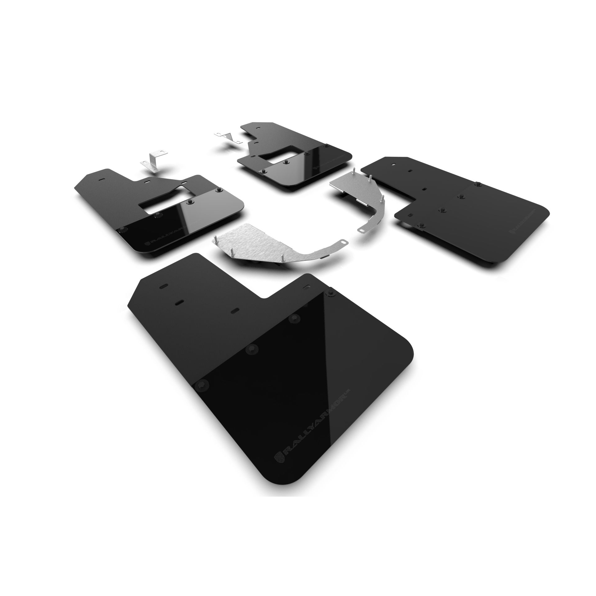 Rally Armor MF85-RB-ST-MBK -2021-25 Ford Bronco with Factory Running Boards and Steel Rear Bumper  - Black Mud Flap/Metallic Black Logo