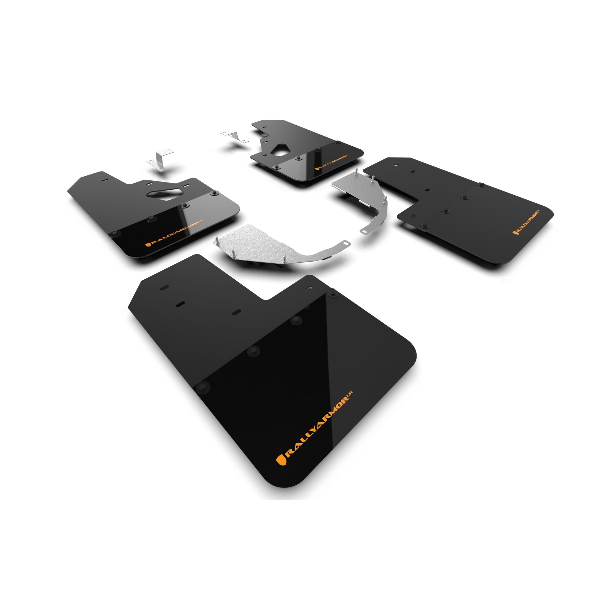 Rally Armor MF85-RR-ST-COR -2021-25 Ford Bronco with Factory Rock Rails and Steel Rear Bumper  - Black Mud Flap/Cy Orange Logo