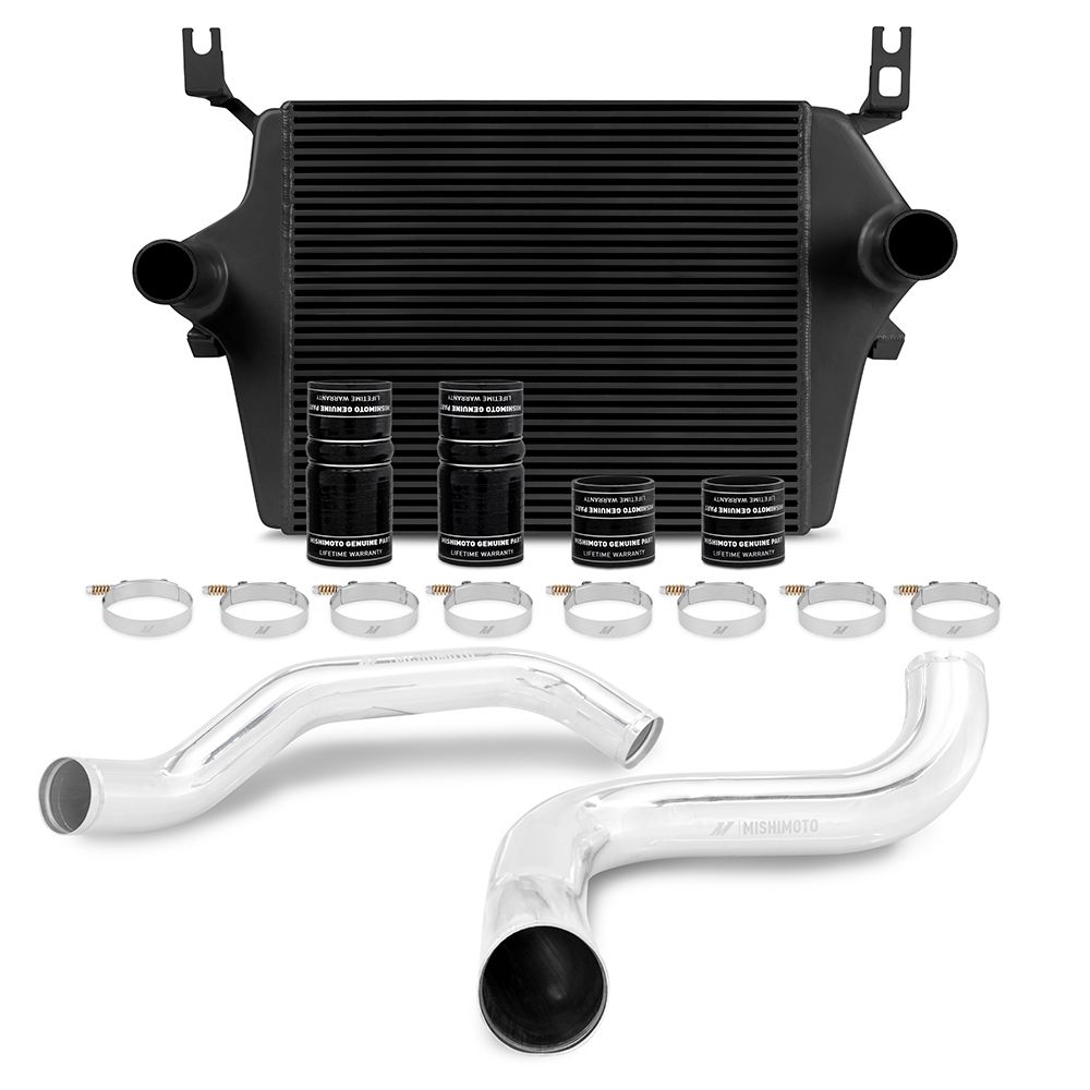 Ford 7.3L Powerstroke Intercooler Kit, 1999-2003 Black Cooler, Polished Pipes