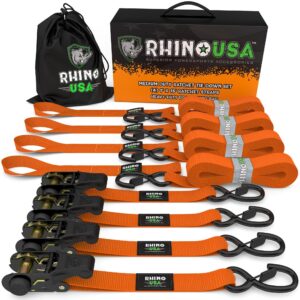 RHINO USA MEDIUM DUTY RATCHET STRAP TIE-DOWN 4-PACK (ORANGE)