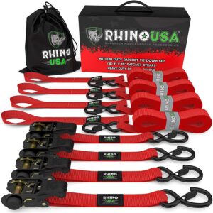 RHINO USA MEDIUM DUTY RATCHET STRAP TIE-DOWN 4-PACK (RED)