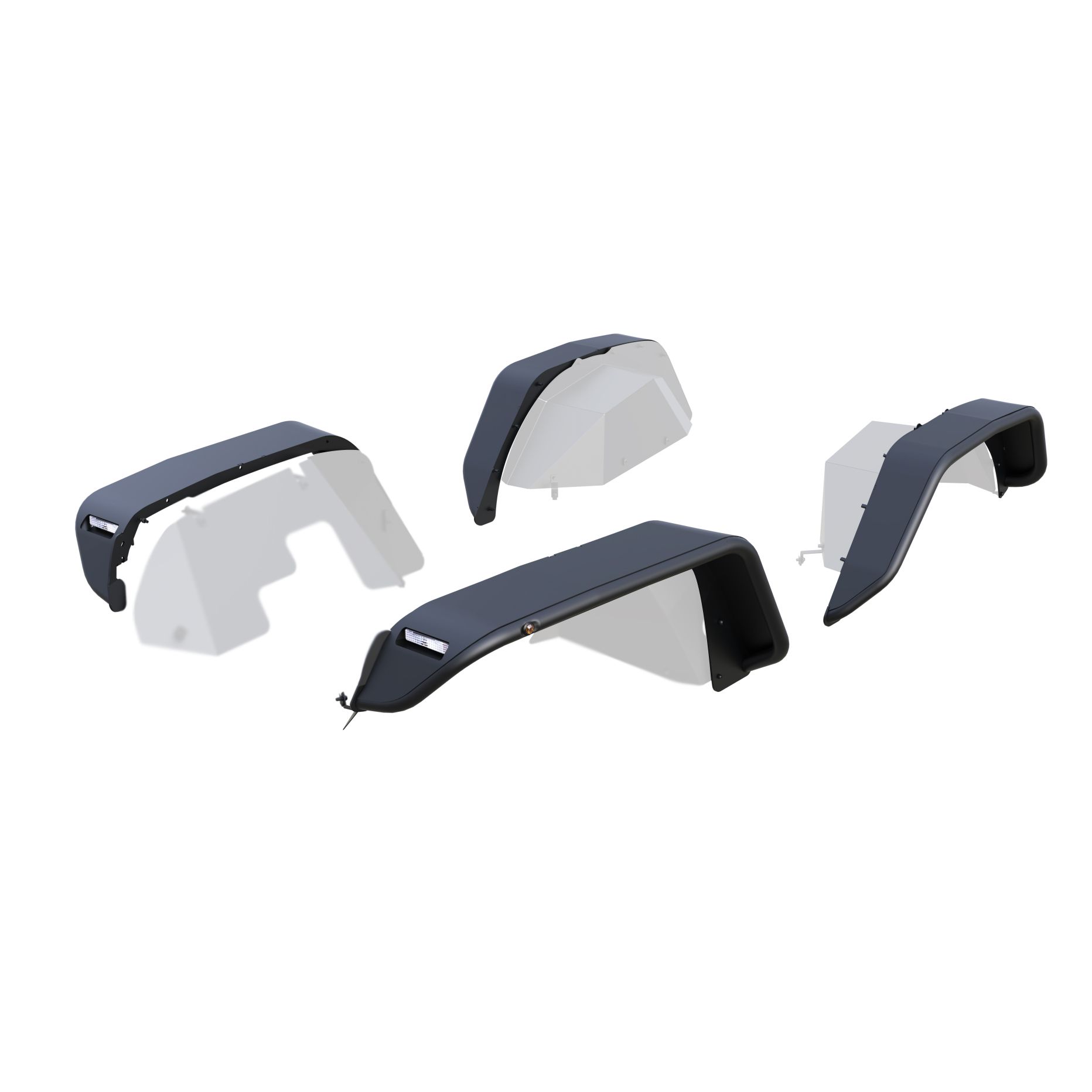 Black Horse Off Road Full Set Tubular Fender Flares - Front & Rear Matte Black Steel TFRF20G