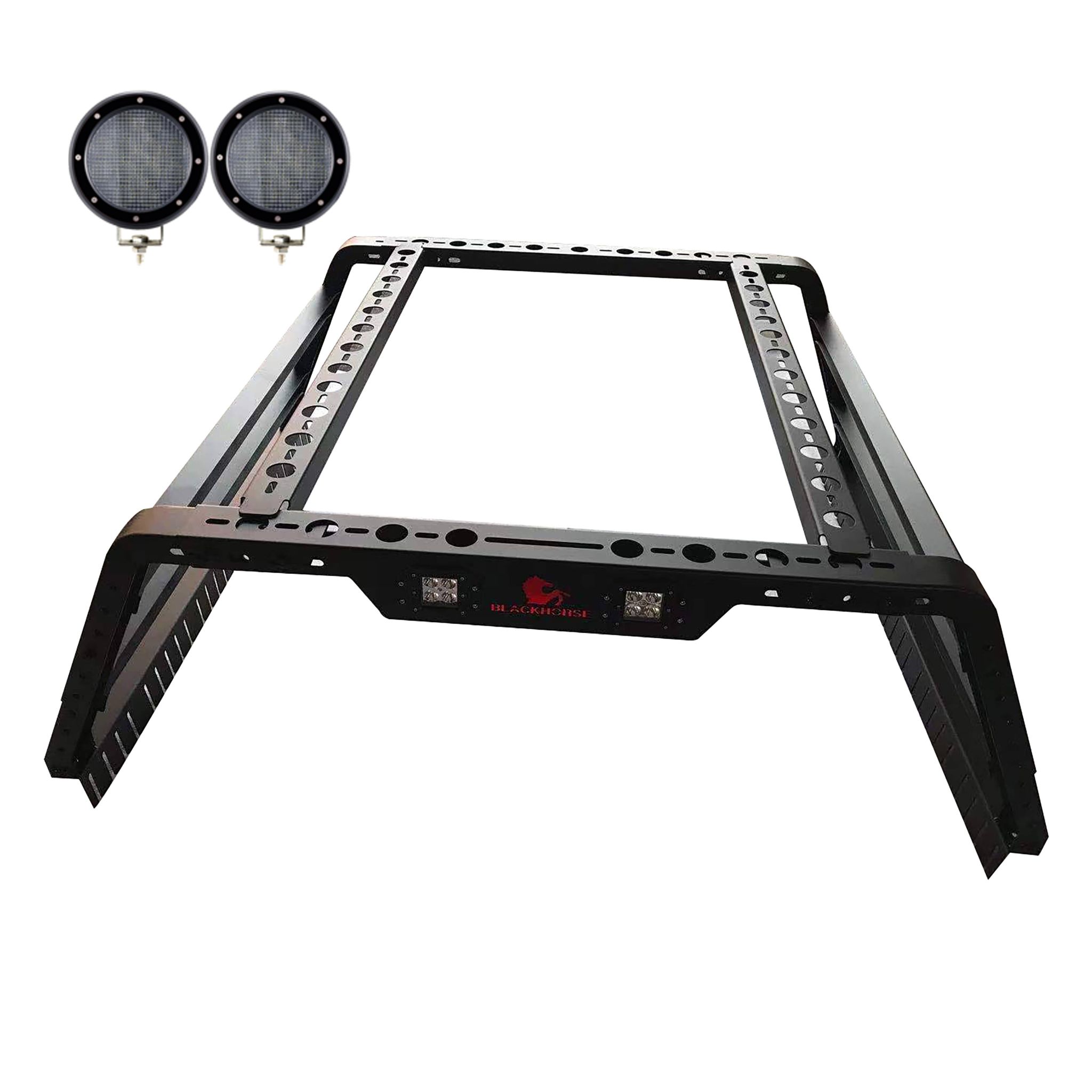 Black Horse Off Road Traveler Overland Utility Bed Rack Kit Black Steel TR01B-PLFB