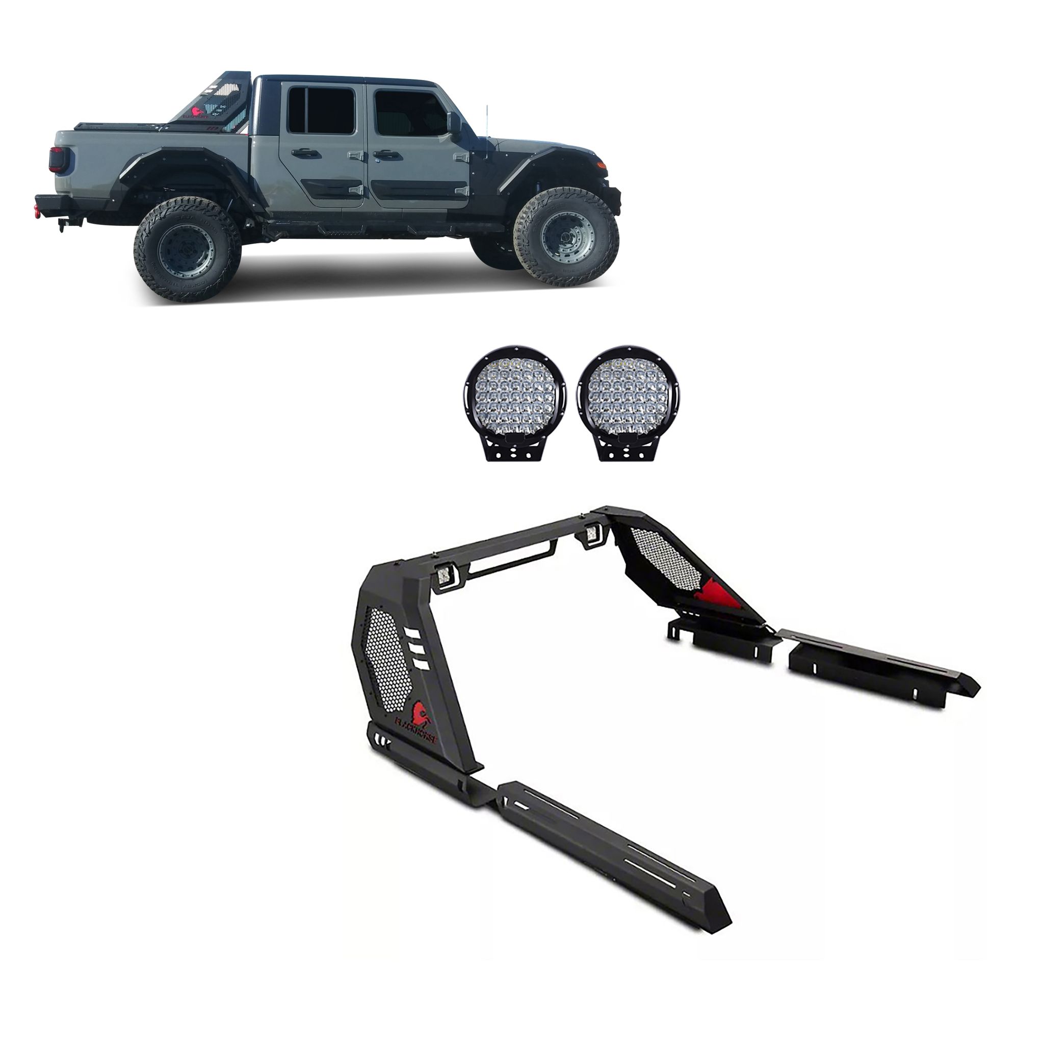 Black Horse Off Road Vigor Roll Bar Kit Black Steel VIRB09B-PL69B