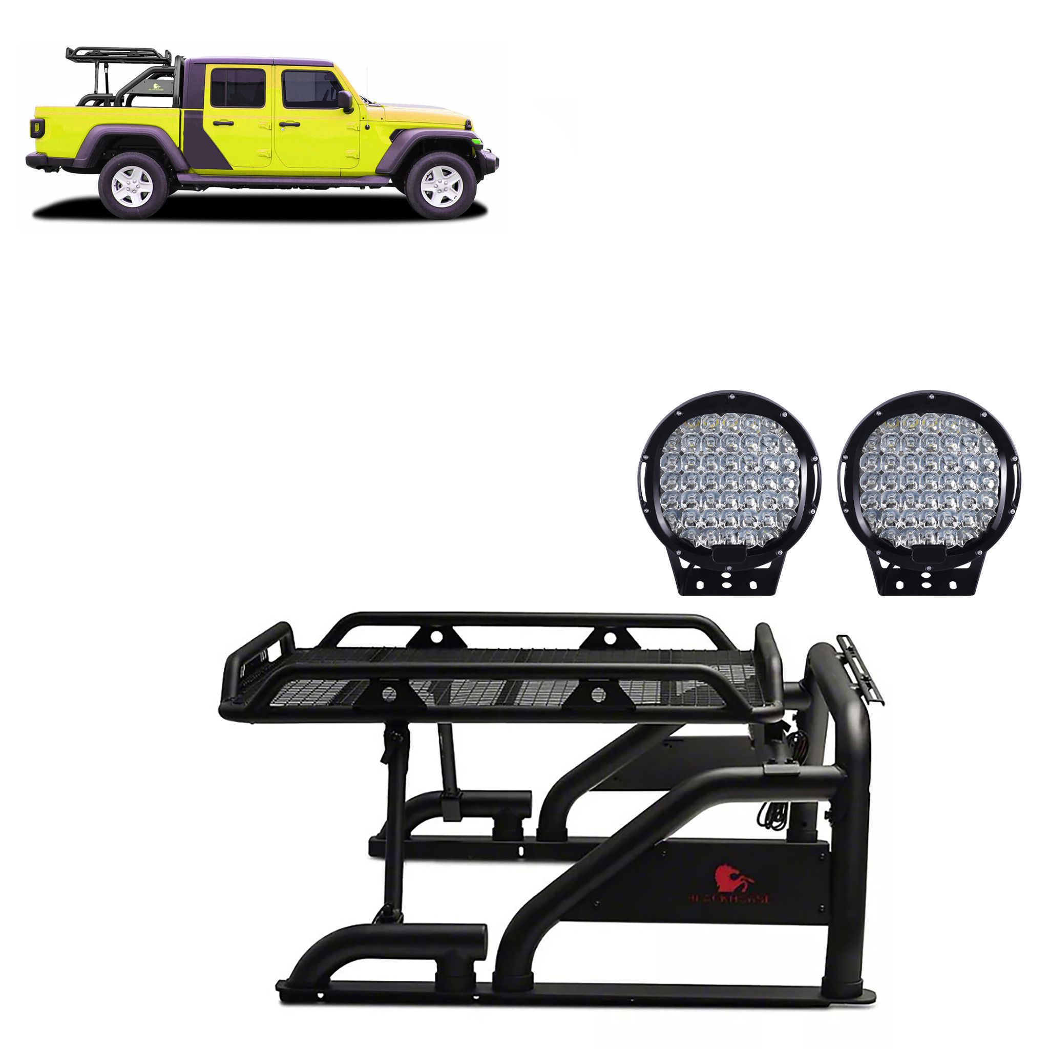 Black Horse Off Road Warrior Roll Bar Kit Black Steel WRB-09BK-PL69B